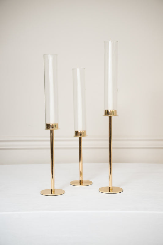 Gold Candlestick Set with Hurricanes