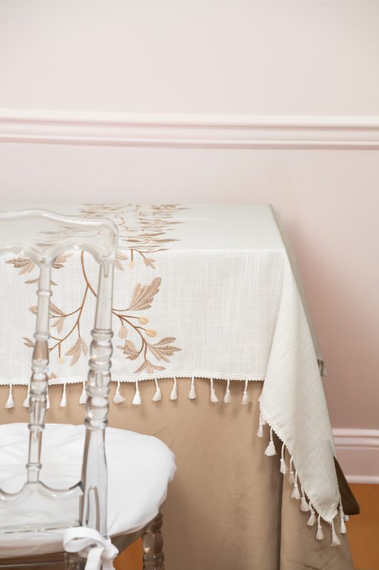 Golden and Tan Embroidered Leaf Topper