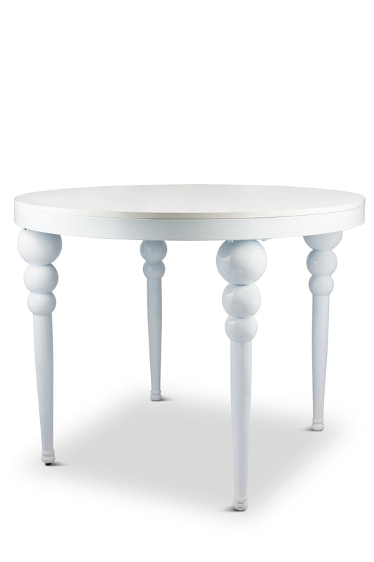 White Round Lacquer Table:     48” diameter/36” height