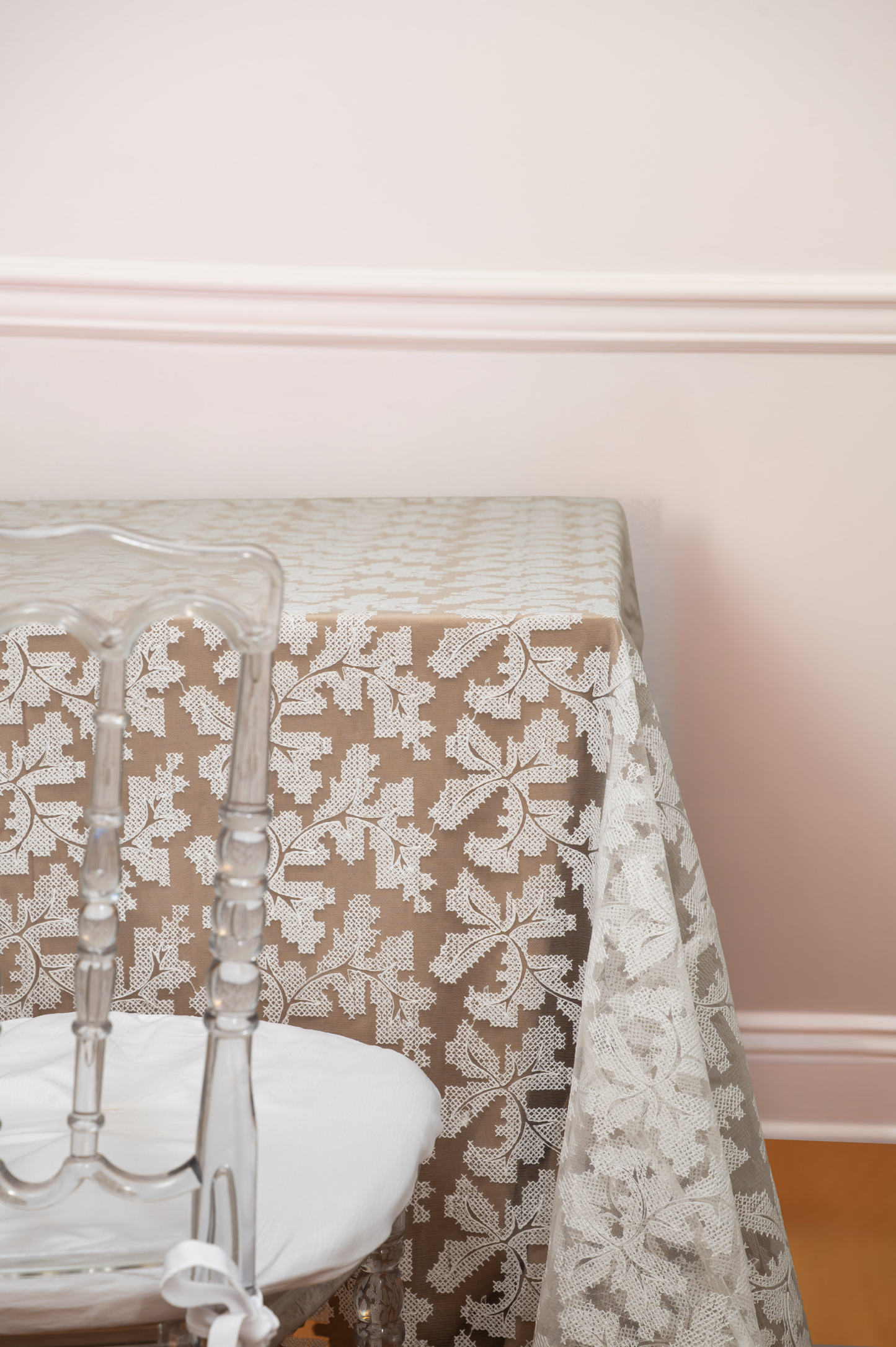 White Embroidered Leaf Lace Overlay