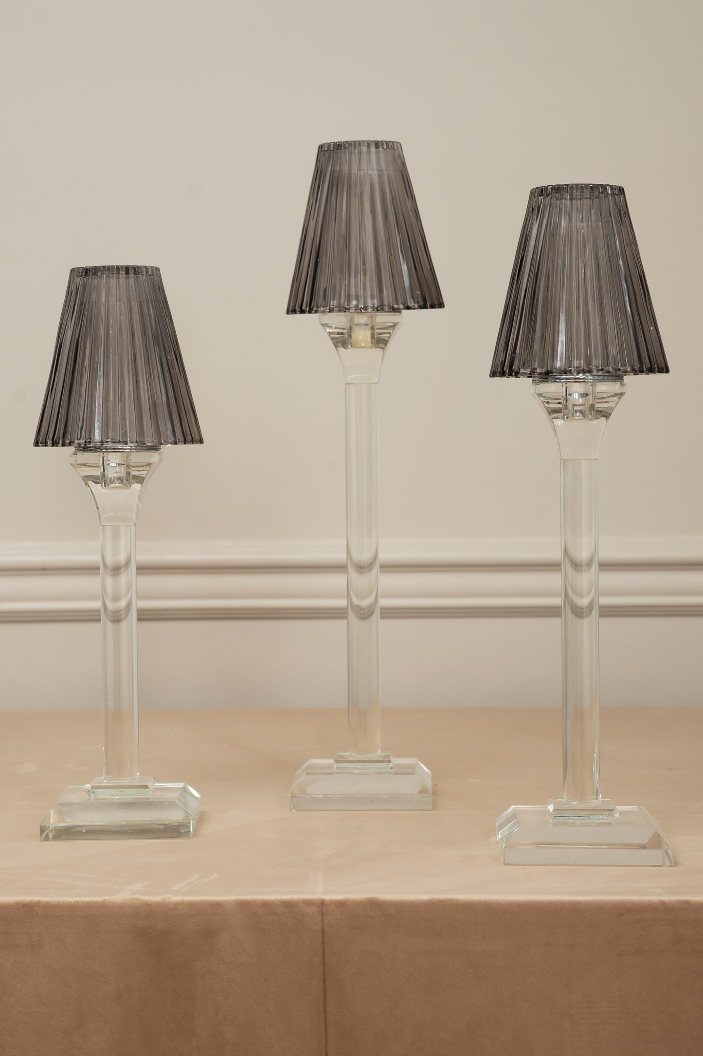 Black Ribbed Glass Lamp Set