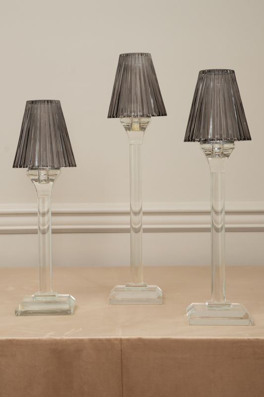 Black Ribbed Glass Lamp Set