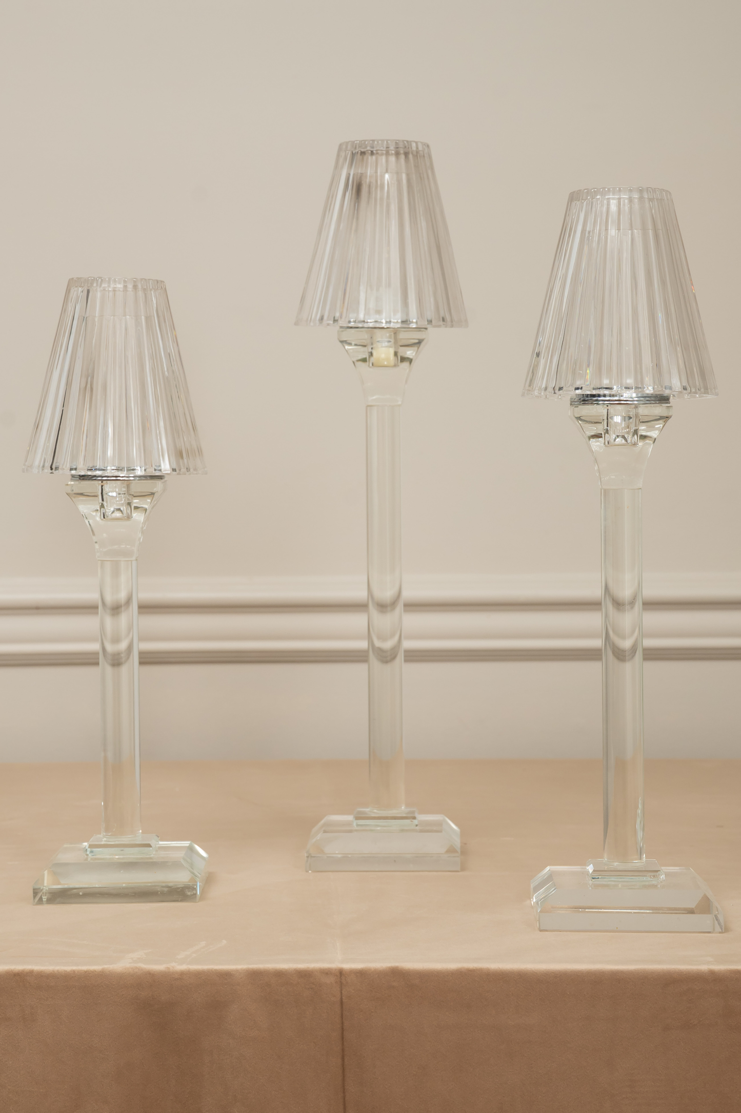 Clear Ribbed Glass Lamp Set
