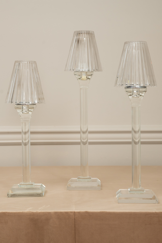 Clear Ribbed Glass Lamp Set